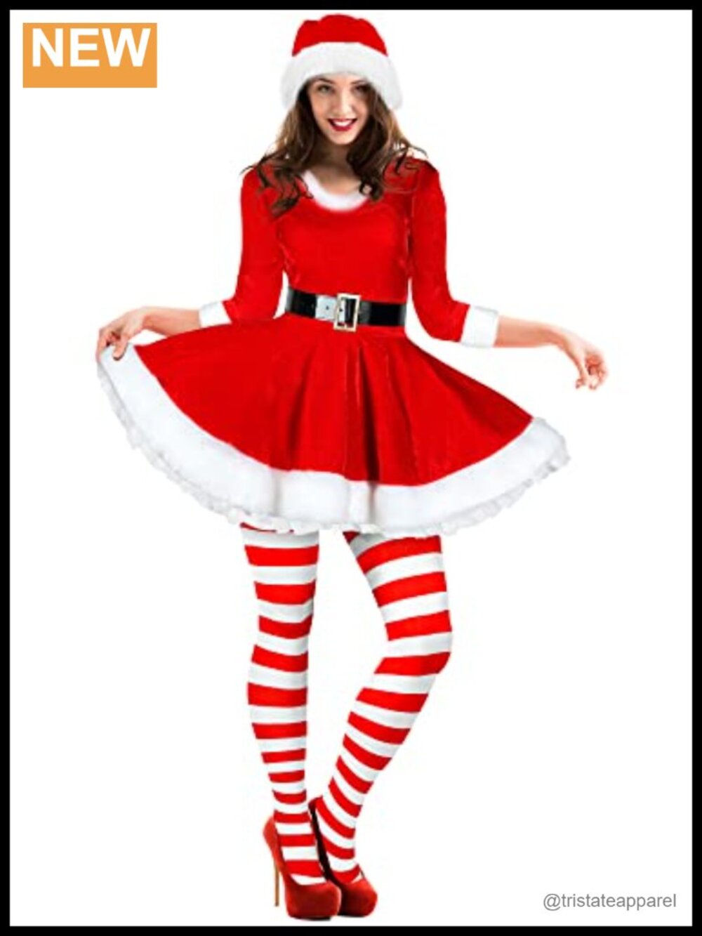 Women's Santa Claus Costume Set Dress Tights Hat Polyester Spandex Christmas